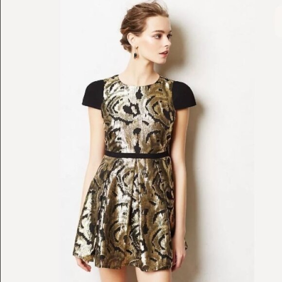 Hunter Bell Dresses & Skirts - Anthropologie Hunter Dixon by Hunter Bell Black Gold Metallic Dress